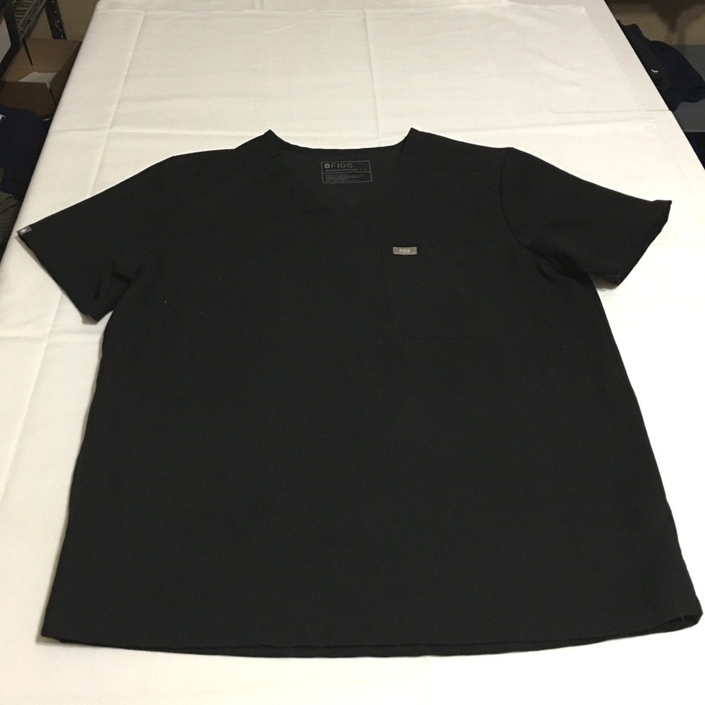 Figs Chisec Scrub Top Mens Large V-Neck Black Medical Pocket